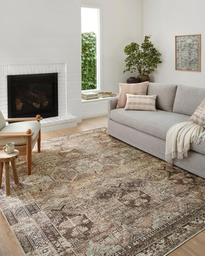 Loloi Amber Lewis Billie Collection, Clay & Sage 5'-0" x 7'-6" Area Rug – Antique & Distressed Accent Rugs for Living Room, Bedroom, Entryway & Hallway, No Shed High Traffic Area Home Decor Rug