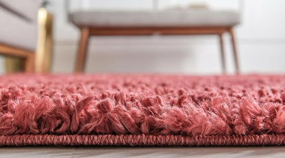 Unique Loom Davos Shag Collection Area Rug - Solid (2' 7" x 20' Runner, Poppy)