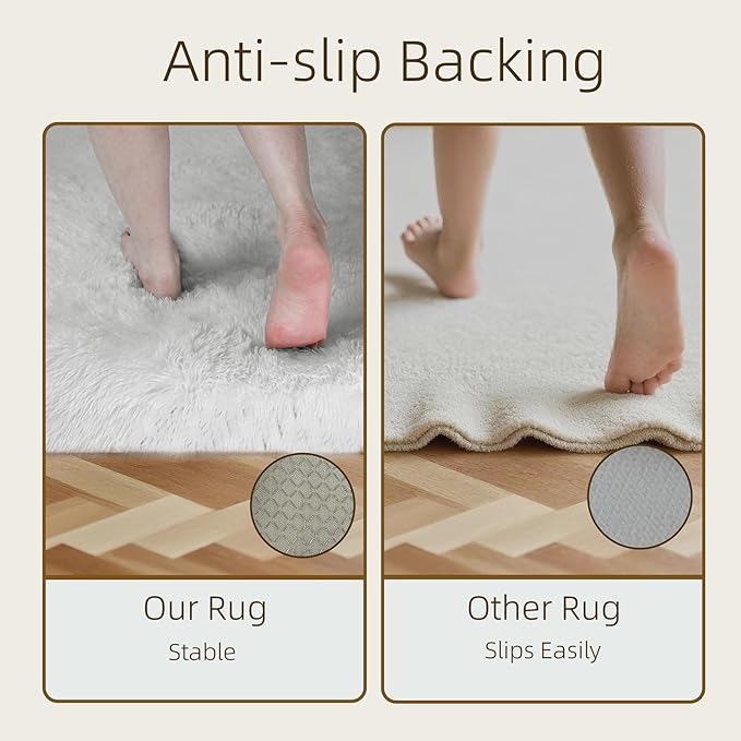 6x9 Solid Fluffy White Area Rug – Washable, Durable, Large Bedroom Rug, Non-Slip High Pile Shag Rugs for Living Room, Sofa Coffee Table, Nursery Rooms, Kids Room, Soft Indoor Floor Carpet