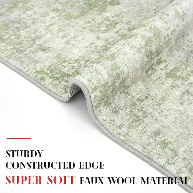 Modern Abstract Entryway Rug Indoor 2x3 Washable Non-Slip Soft Sage Green Grey Small Area Rug Kitchen Mat Thin Print Faux Wool Floor Carpet for Entrance Bedroom Office