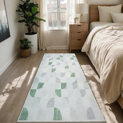 2x6 Runner Rug Washable, Modern Abstract Area Rugs for Hallways Kitchen Bathroom Bedroom Entryway, Non Slip Carpet Long Mat Indoor, Boho Soft Ultra-Thin Light Green