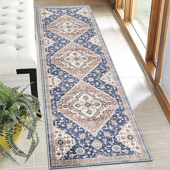 Moroccan Trellis Hallway Runner Rug Non-Slip Washable Geometric Standing Mats Anti-Fatigue Long Farmhouse Kitchen Mat Soft Low-Pile Distressed Area Rugs for Bathroom,Bedroom,Laundry 2' X 4.3'