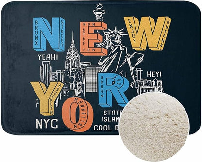 New York City Bath Mats for Bathroom New York Theme on Black Background Floor Bath Rugs Machine Washable Bathmat Carpet Rug Room Decor for Shower Floor 16 X 24 inch Mat