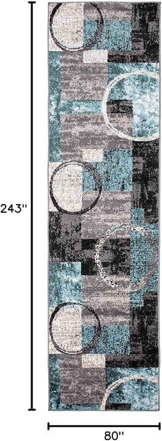 Rugshop Contemporary Circle Design Runner Rug, Non-Shedding Carpet for Hallway, Kitchen, or Foyer, Gray, 2'7" x 8'