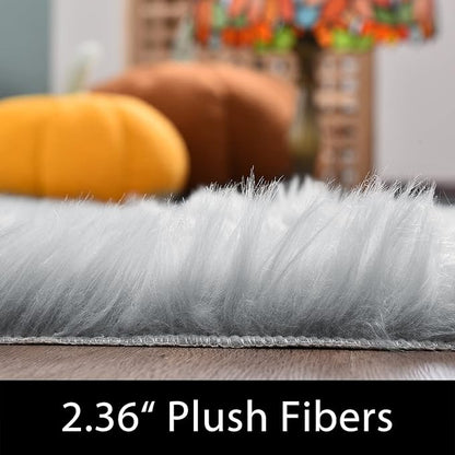 Latepis Washable Area Rugs 9x12 Living Room Gray Fur Rug Super Large Faux Sheppskin Rug Fluffy Rugs for Bedroom Office Home Décor Rectangle