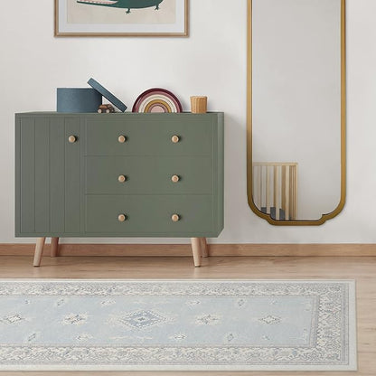 RUGGABLE Washable Vintage Area Rug – Verena Soft Blue 9x12, Stain-Resistant, Non-Slip – Large Machine Washable Rugs for Living Room, Bedroom, Hallway, Entryway & Office–with Cushioned Pad