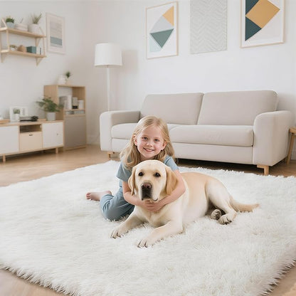 Fluffy Rug Shaggy Area Rug, White 4x6 Area Rugs for Bedroom, Small Bedside Rug, Soft Fluffy Shaggy Entryway Throw Rugs for Living Room Bedroom Kids Room Home Decor