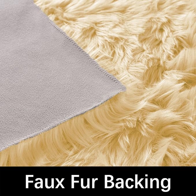 Latepis Yellow Round Rug for Living Room Faux Sheepskin Round Rugs 6ft Circle Fur Rugs for Bedroom Fuzzy Plush Rug Cute Home Décor