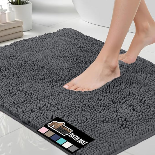 GORILLA GRIP Bath Rug Mat 60x24, Soft Absorbent Chenille, Quick Dry Microfiber Mats, Rubber Backing Washable Shower Floor Rugs, Bathmat Runner, US Designed Bathroom Home Decor Accessories Charcoal