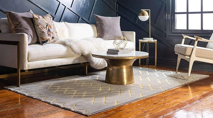 Unique Loom Marilyn Monroe Glam Collection Area Rug - Trellis (9'x 12' Rectangle, Gray Gold/ Gold)
