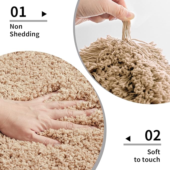 Beige Bathroom Rug 20x32 Non Slip Fluffy Bath Mat for Bathroom Floor Washable Plush Luxury Bath Rug for Tub Soft Shaggy Absorbent Shower Sink Mat