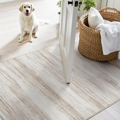 PADOOR Modern Abstract Runner Rug - 2x8 Washable Hallway Rugs, Ultra Soft Non-Slip Low Pile Floor Rugs for Hallway Entryway Kitchen Bedroom Bedside Laundry Room Brown