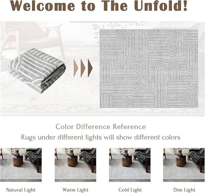 Washable Area Rug 8x10 - Large Grey Boho Rugs for Living Room Soft Abstract Bedroom Rug Ultra-Thin Modern Rainbow Carpet Dining Room Nursery Room Home Decor