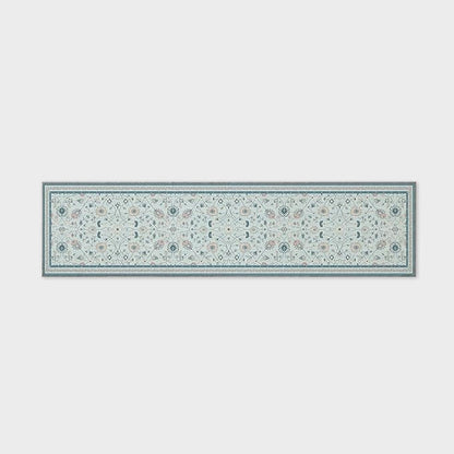 EVERGRACE Hallyway Area Runner Rugs 2x8, Boho Floral Faux Wool Indoor Outdoor Rugs, Washable Rugs for Bedroom Dining Room Living Room Kitchen, Low Pile Floor Mat Carpet for Home Decor, Pale Blue