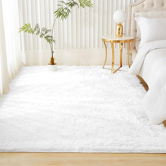 Andency 8x10 Area Rugs for Living Room, White Non-Slip Fluffy Soft Large Shag Bedroom Carpet, Big Indoor Thick Nursery Rug for Kids Dorm Home Decor Aesthetic