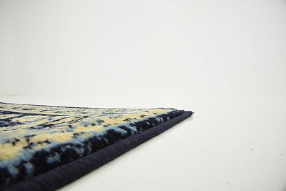 Unique Loom Taftan Collection Border Geometric Tribal Inspired Design Area Rug (3' 0 x 16' 5 Runner, Navy Blue/ Gold)