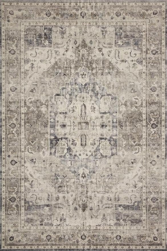 Loloi Hathaway Collection HTH-05 Steel/Ivory 2'-6" x 7'-6", .25" Thick Runner Rug, Soft, Durable, Printed, Modern, Low Pile, Non-Shedding, Easy Clean, Living Room Rug
