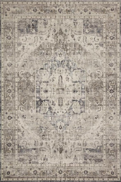 Loloi Hathaway Collection HTH-05 Steel/Ivory 3'-6" x 5'-6", .25" Thick Accent Rug, Soft, Durable, Printed, Modern, Low Pile, Non-Shedding, Easy Clean, Living Room Rug