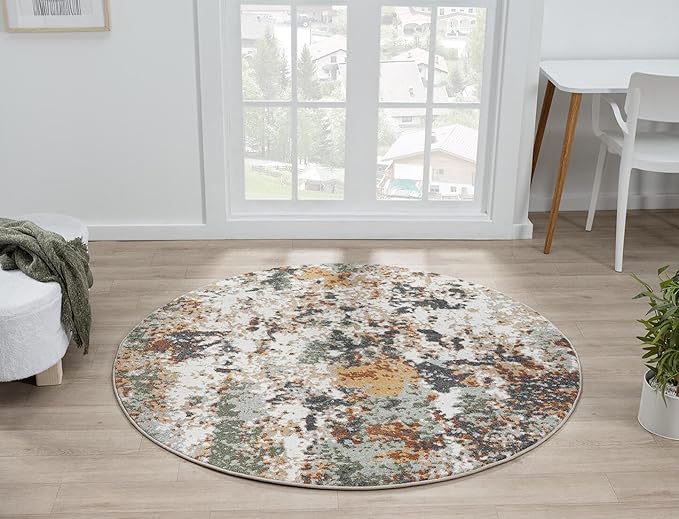 Keen Home Design Area Rugs - 8ft Round Non-Shedding, Abstract Rugs for Kitchen, Living Room, Bedroom, Dining Room, Entryway - Size: 7'10" Round, Multi