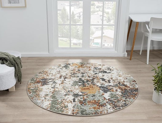Keen Home Design Area Rugs - 8ft Round Non-Shedding, Abstract Rugs for Kitchen, Living Room, Bedroom, Dining Room, Entryway - Size: 7'10" Round, Multi
