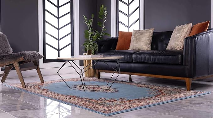 Unique Loom Reza Collection Traditional Persian Style Area Rug, Rectangular 5' 1" x 8' 0", Light Blue/Ivory