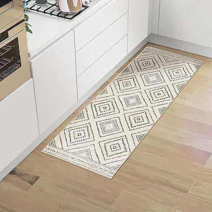 Area Rug 2x8 Rug Machine Washable Non-Slip Low Pile Print Pattern Western Rug for Living Room Bedroom Entryway Tribal Series -Navywhite/Black