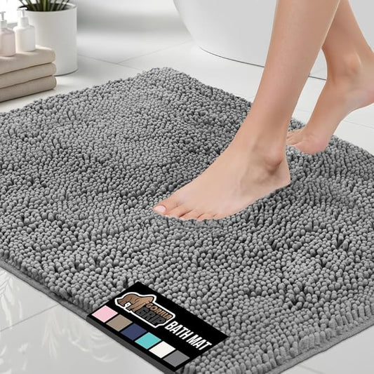GORILLA GRIP Bath Rug Mat 70x24, Thick Soft Absorbent Chenille, Quick Dry Microfiber Mats, Rubber Backing Washable Shower Floor Rugs, Bathmat Runner, US Designed Bathroom Home Decor Accessories Grey