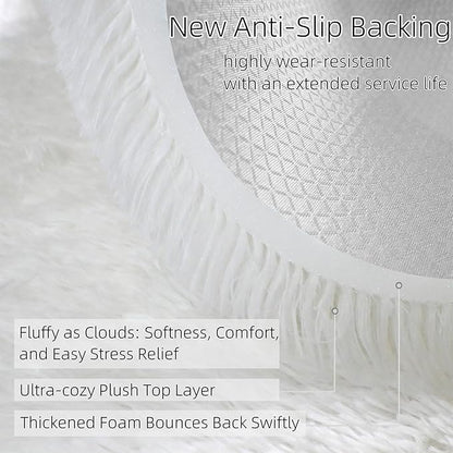 4x4 Round Solid Fluffy White Area Rug – Washable, Durable, Circle Bedroom Rug, Non-Slip High Pile Shag Rugs for Living Room, Bedside, Dorms, Nursery Rooms, Kids Room, Soft Indoor Floor Carpet