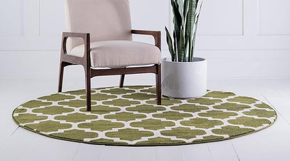 Rugs.com Lattice Collection Rug – 8 Ft Round Dark Green Medium Rug Perfect for Kitchens, Dining Rooms