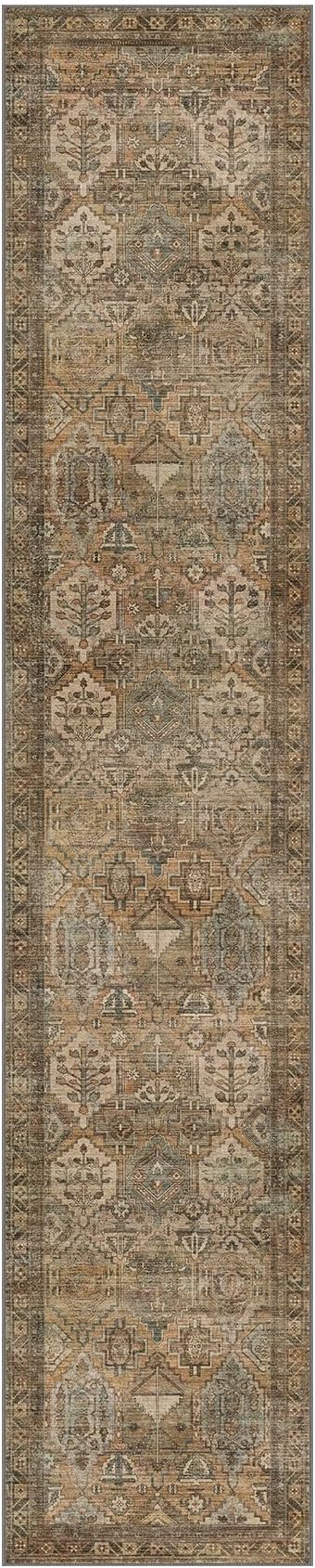 Bavni Runner Rug 2x10 Kitchen Rugs for Hallways Entryway, Washable Vintage Print Carpet, Ultra-Thin Chenille Low Pile Lightweight Rug with Non Slip Backing, Warm Taupe