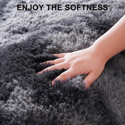 Beglad Fluffy Large Area Rugs 8x10 Feet, Modern Minimalist Style Shag Fuzzy Rugs, Non-Slip Indoor Carpet Soft Rugs for Kids Room, Bedroom & Living Room, Tie-Dyed Black&Dark Grey