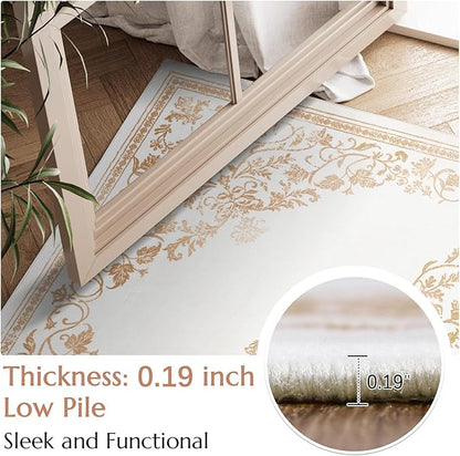 jinchan Area Rug 8x10 Washable Rug Vintage Living Room Carpet Thin Non Slip Large Mat Floral Medallion Boho Floor Cover Low Pile Carpet for Bedroom Dining Room Nursery Office Farmhouse