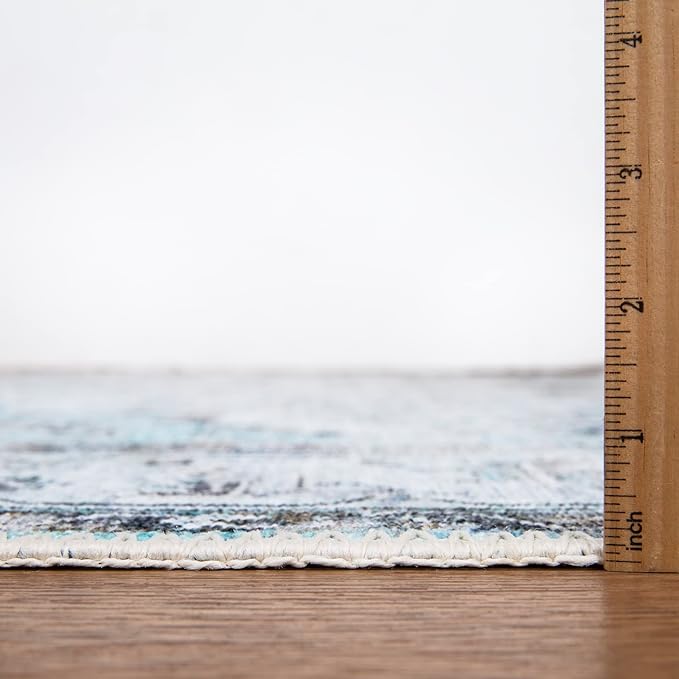 Bloom Rugs Washable Non-Slip 6' x 9' Rug - Beige/Blue Traditional Area Rug for Living Room, Bedroom, Dining Room, and Kitchen - Exact Size: 6' x 9'
