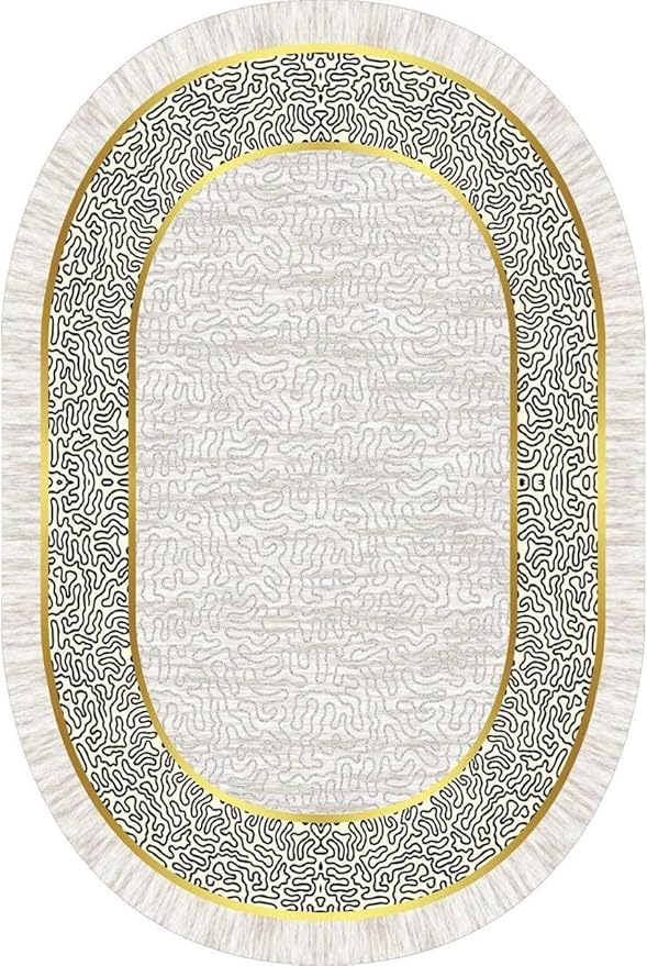 Off White Black Gold Indoor Rugs Modern Minimalist Abstract Geometric Pattern Home Office Area Rug 6x9 for Livingroom Bedroom Dining Room Soft Durable Non Skid Carpet Under Table Bordered Floor Mat