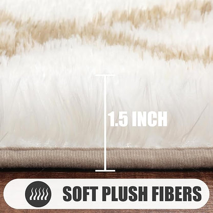 ONASAR Large Area Rugs for Living Room, 7x10 White and Beige Bedroom Rug, Washable Geometric Boho Soft Plush Shaggy Fuzzy Floor Carpet Mat for Nursery Kids Girls Boys Teen Dorm Home Decor
