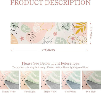Lahome Pink Runner Rug - 2x7 Runner Rug Non-Slip Washable Bathroom Rug Runner Throw Lightweight Floor Runners for Hallway Non Skid, Botanical Print Carpet Runner for Kitchen Bedroom Laundry Room