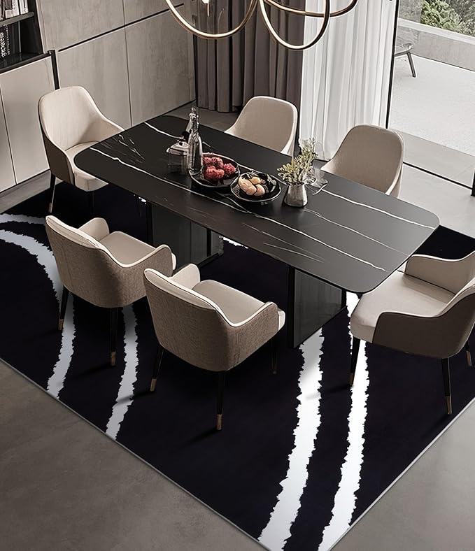 YIHOUSE Black Modern Area Rug 6x9,Abstract Rugs for Bedroom,Minimalist Striped Rug,Black and White Geometric Rug,Dark Washable Area Rugs 6x9 Non Slip Rugs for Living Room，Office