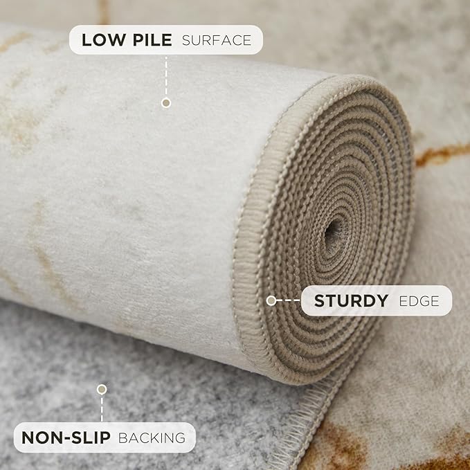 Joydeco 2x6 Runner Rug for Hallway, Modern Abstract Non-Slip Soft Washable Rugs, Low Pile Carpet for Entryway, Kitchen, Bedroom, Laundry, Light Brown & White & Beige