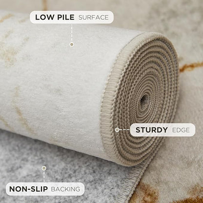 Joydeco 8x10 Area Rugs for Living Room, Washable Modern Abstract Non Slip Soft Rug, Low Pile Carpet for Bedroom, Dining Room, Home Office, Pet & Child Friendly, Light Brown & White & Beige