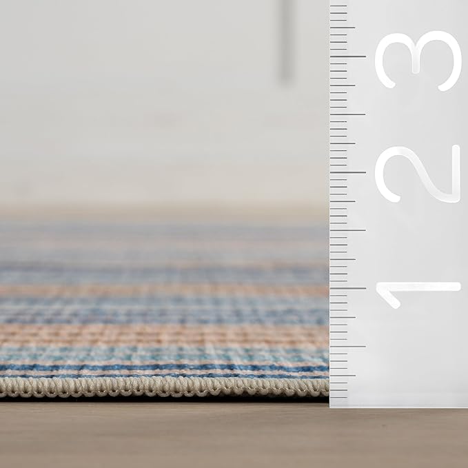 Dash & Albert Tyne Blue Machine Washable Rug, 5 X 8 Feet, Blue/Tan Stripe Pattern