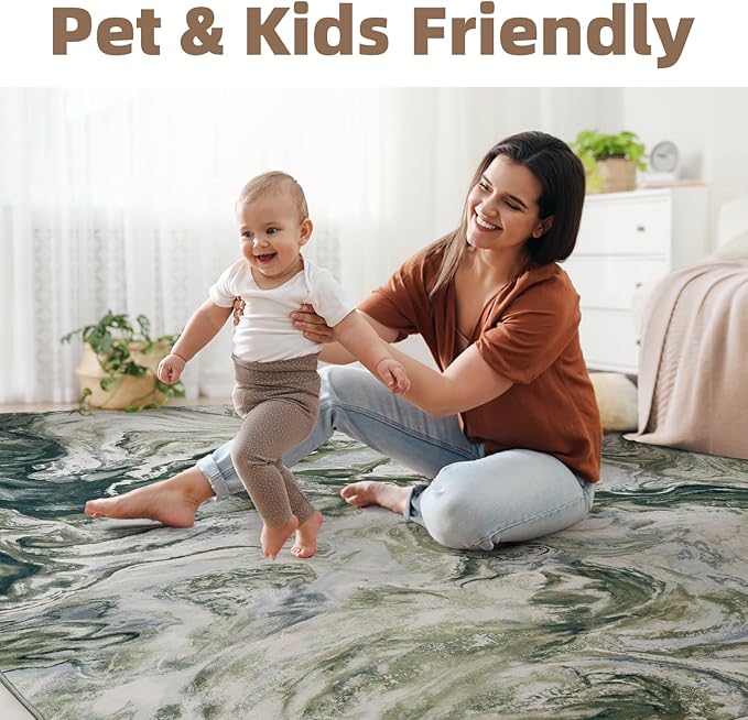 8x10 Area Rugs for Living Room, Modern Abstract Rug for Bedroom, Contemporary Machine Washable Rug, Large Stain Resistant Carpet for Dining Room Playroom Home Office, Pet & Kids Friendly