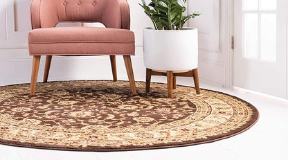Unique Loom Voyage Collection Traditional Oriental Classic Intricate Design Area Rug (8' 0 x 8' 0 Round, Brown/Ivory)
