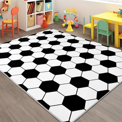 Soft Soccer Rug, Gifts for Boys Girls, Cute Bedside Shag Area Rug for Kids Toddlers Teens, Non Slip Room Decor Indoor Carpet for Bedroom Living Room, Nursery, Machine Washable 6x9 FT