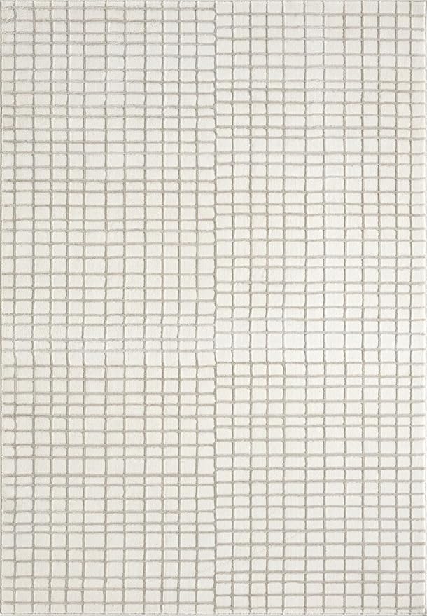 Abani Cream Grid Textured Area Rug - 5 x 8' - Chunky, Plush and Soft Washable Carpet - Perfect for Living Room & Bedroom - Plush Deco Collection