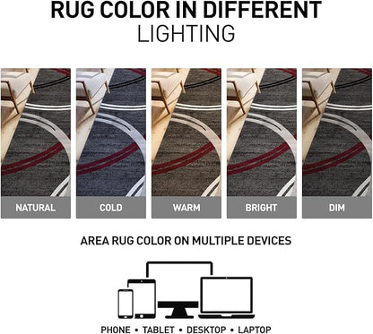 Rugshop Modern Wavy Circles Design Non-Shedding Runner Rug, Carpet for Hallway or Kitchen, Red, 2'7" x 8'