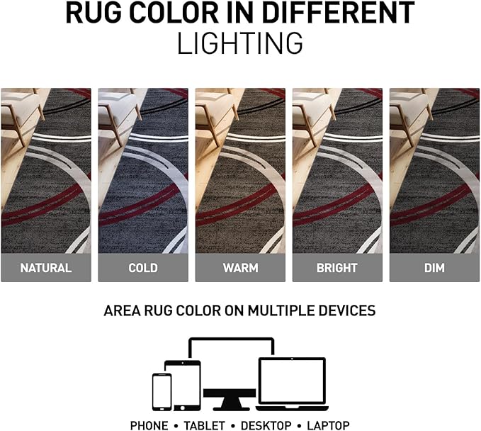 Rugshop Modern Wavy Circles Design Non-Shedding Accent Rug, Carpet for Entryway or Laundry Room, Red, 2'7" x 4'