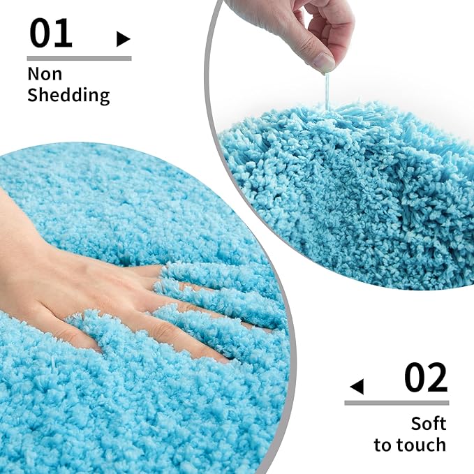 Small Bathroom Rug 17x24 Non Slip Teal Fluffy Bath Mat for Bathroom Floor Washable Plush Luxury Bath Rug for Tub Soft Shaggy Absorbent Shower Mat