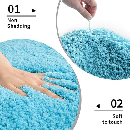 Teal Bathroom Rug 24x48 Non Slip Fluffy Bath Mat for Bathroom Floor Washable Plush Luxury Bath Rug for Tub Soft Shaggy Absorbent Shower Sink Mat
