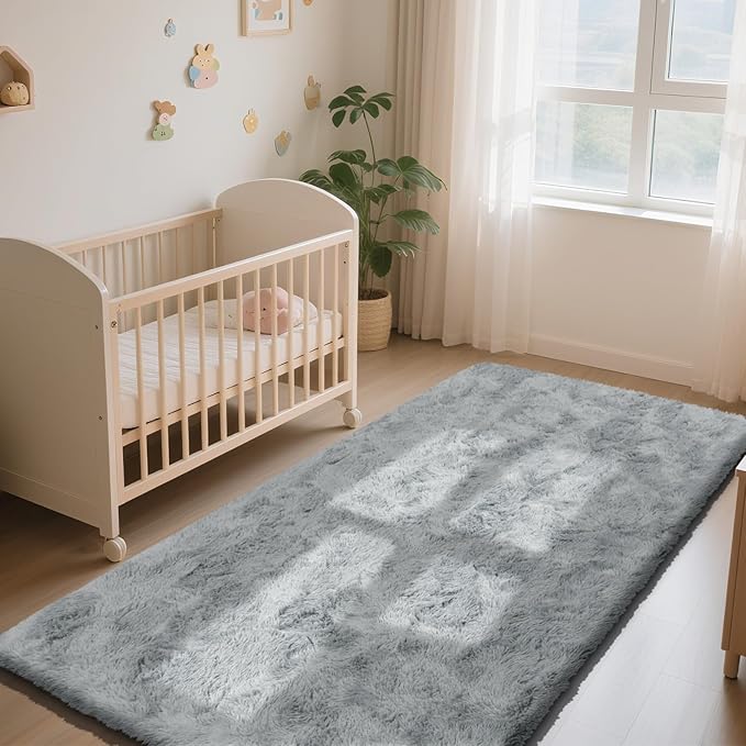 Soft Runner Rugs for Bedroom, Grey 2x6 Area Rugs Fluffy Rug Shaggy Area Rug Carpet, Bedside Rug for Living Room Bedroom Kids Room Home Decor