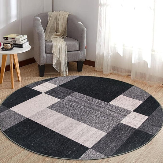Rugshop Gray Modern Geometric Boxes Non-Slip Area Rug Non-Shedding for Dining Room, Living Room and Foyer, 8' Round